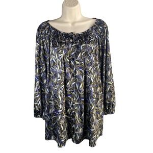 George Woman Floral Print Smocked Neck 3/4 Sleeve Blouse Top 2X Boho Flowy